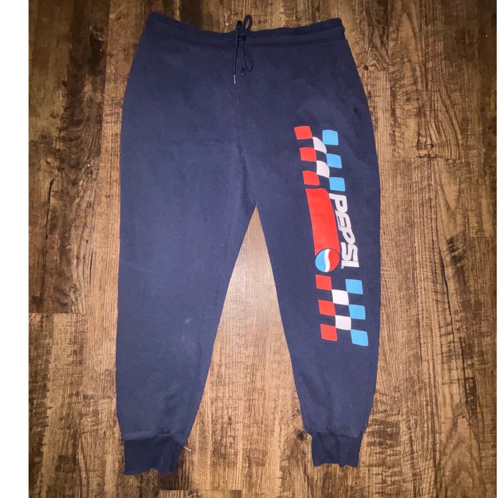 Pepsi Mens Navy Blue Graphic Logo Jogger Sweatpants XL Checkered Racing Style